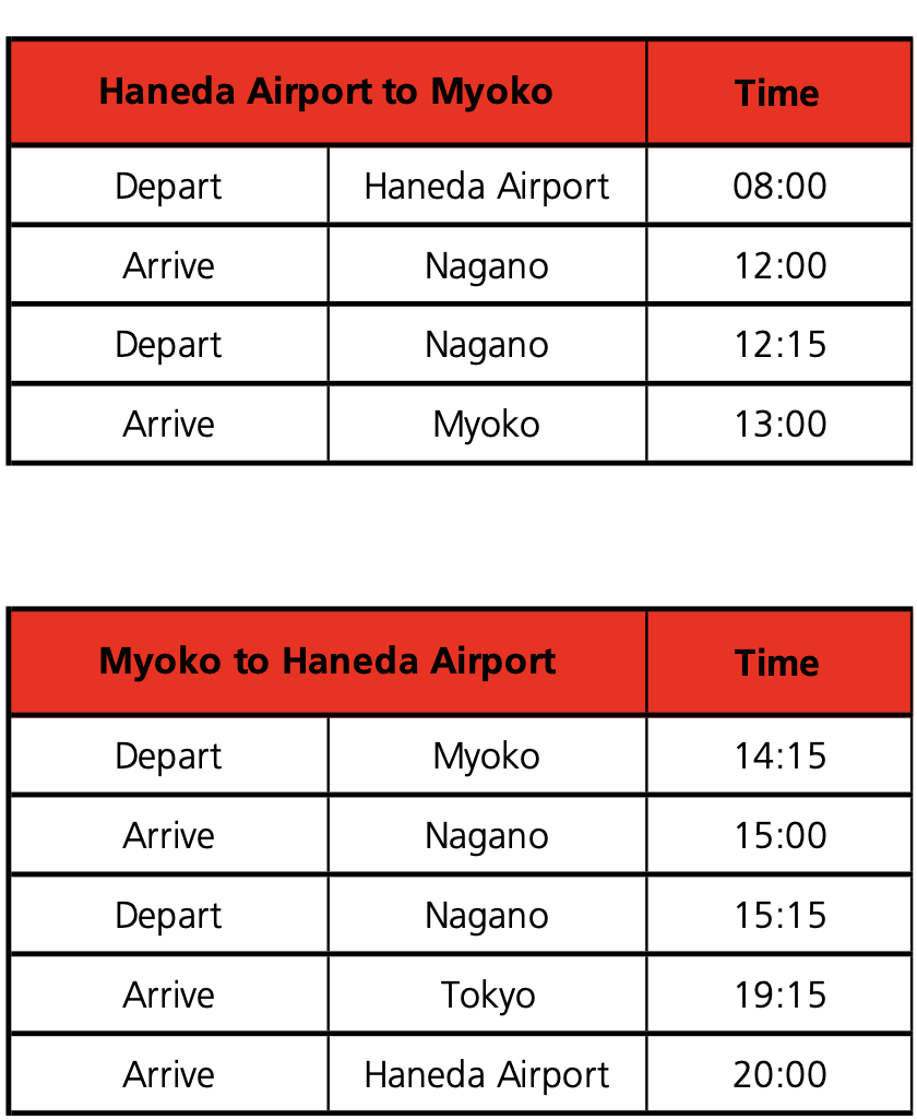 Myoko Haneda Timetable