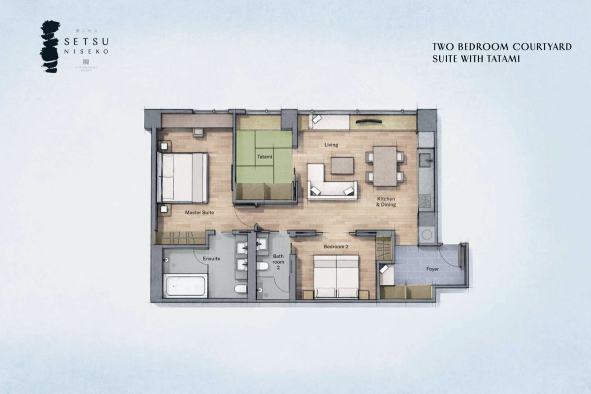 Setsu Niseko 2 Bedroom Courtyard Suite with Tatami Room Floorplan