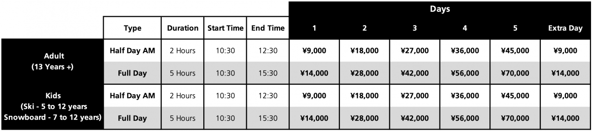 Hakuba Iimori HSS group lesson prices