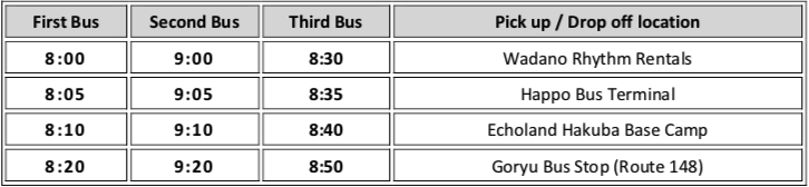 Snow Monkeys Tour timetable