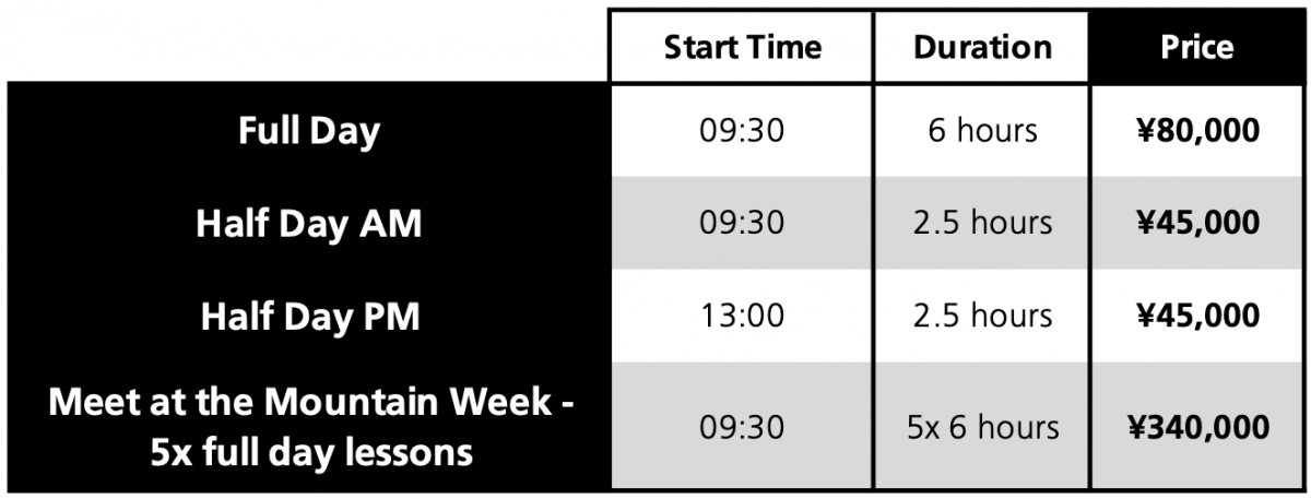 Hakuba Ski Concierge Private Lesson prices