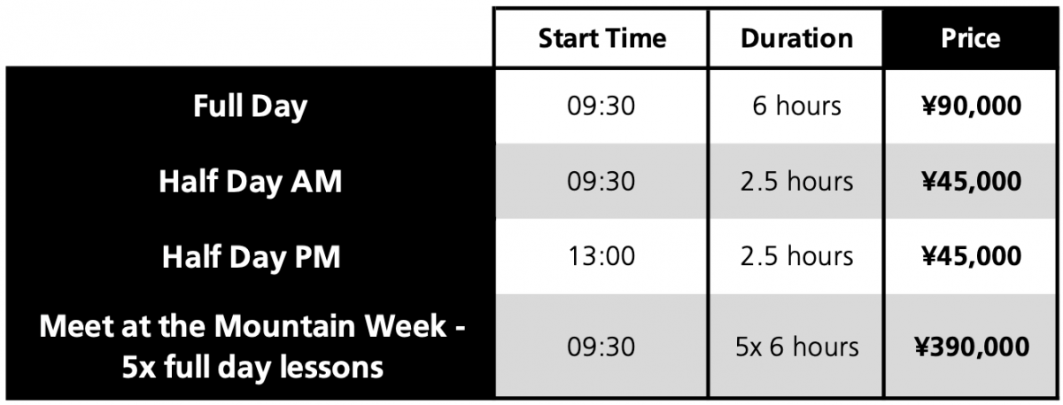 Hakuba Ski Concierge Private Lesson prices