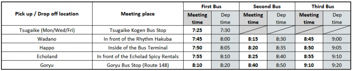 Hakuba Pick up / drop off locations