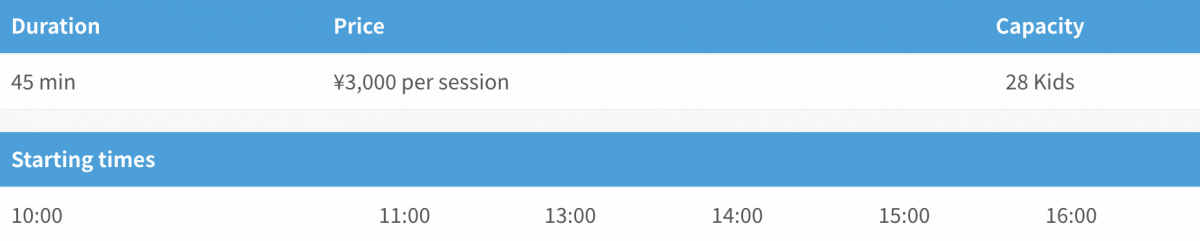 Hanazono Galaxy of Kidz Prices & Timetable