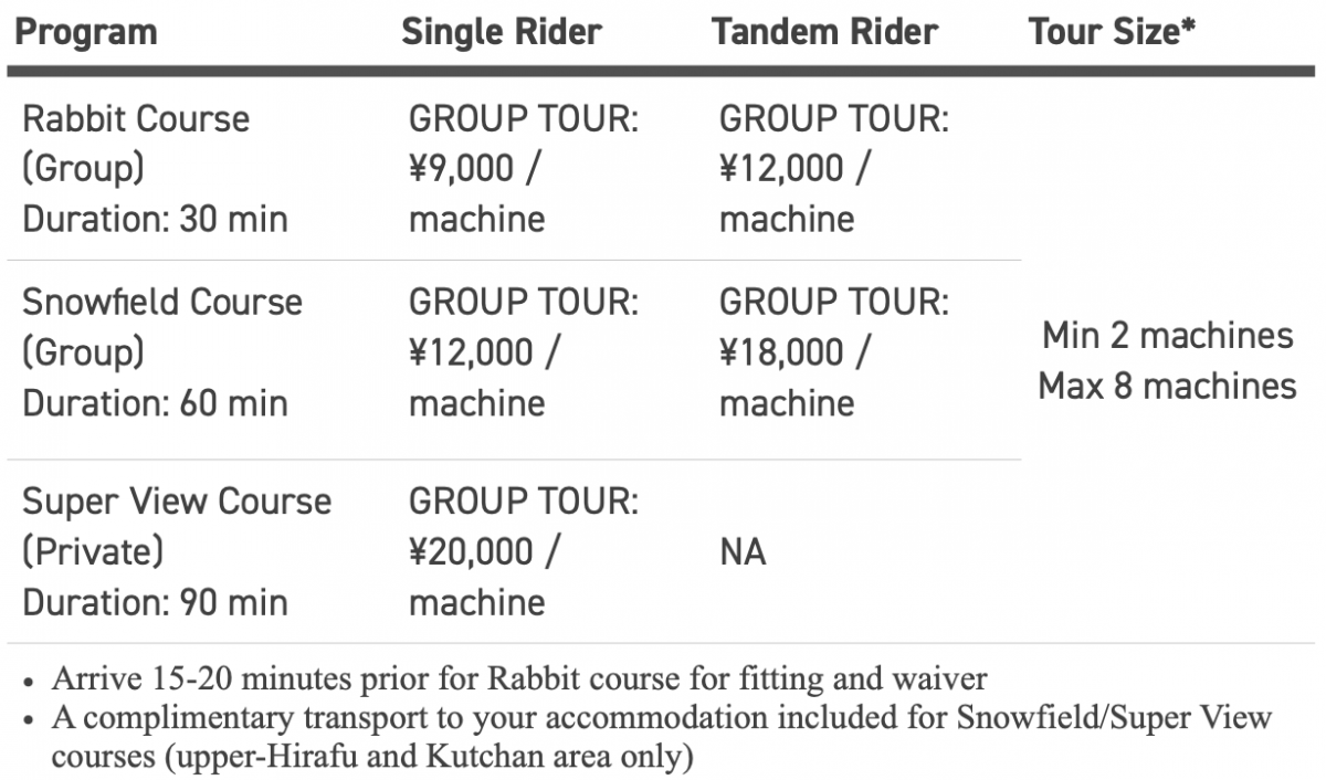 Hanazono SnowMobile Tour Prices