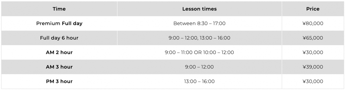 Nozawa Private Lesson Prices