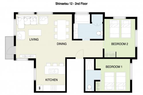 Shinsetsu #12 - 2 Bedroom / 2 Bathroom Apartment