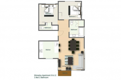 Shinsetsu #1 - 2 Bedroom / 2 Bathroom Apartment